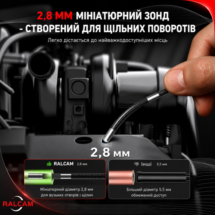 Професійний керований відеоендоскоп RALCAM N503 Ø2.8 мм 180° з IPS-дисплеєм 5"