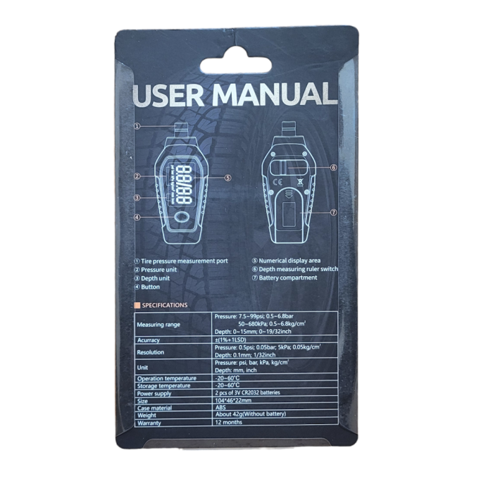 Profiline TT-112 Pro Вимірювач глибини протектора шин із манометром.
